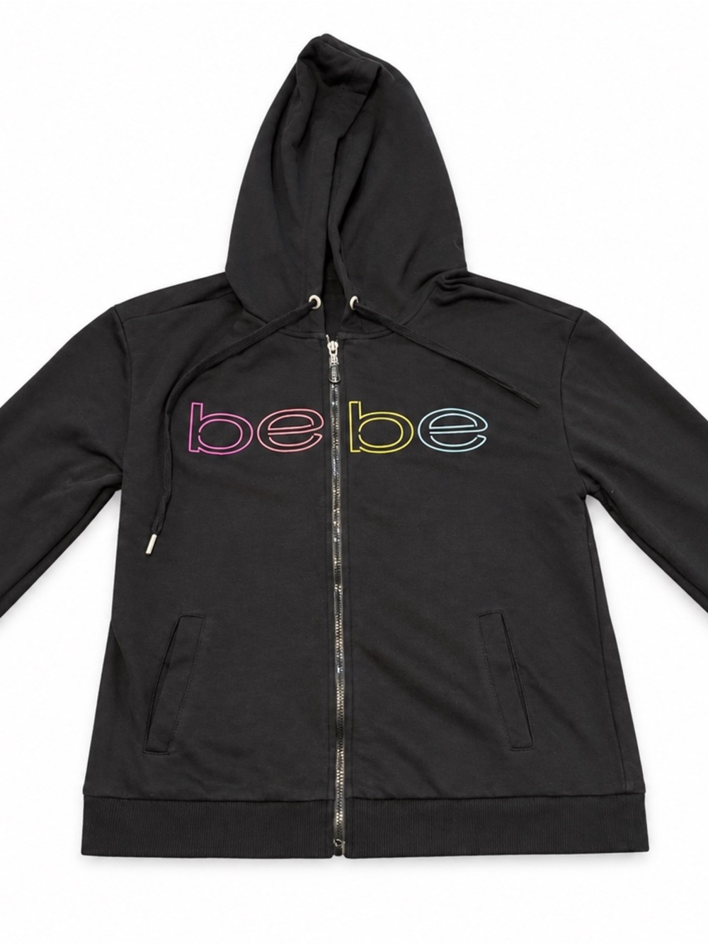 Bebe Sport Black Multicolor Logo Full Zip Hoodie Women’s Large Y2K - Picture 4 of 8